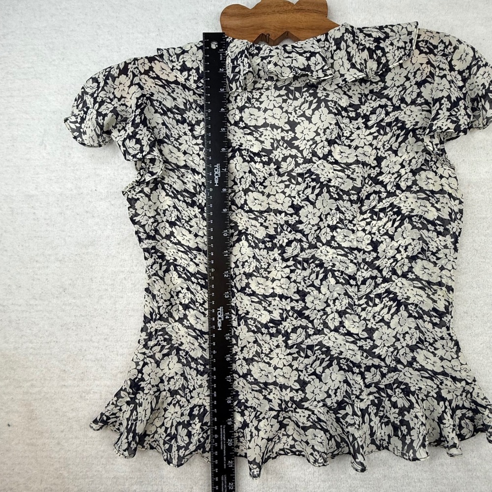 Lauren Ralph Lauren Silk Floral Ruffle Blouse Peplum Top siren sz4 -faint spots - Picture 7 of 9